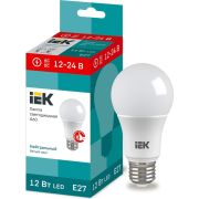 Лампа светодиодная 12Вт A60 грушевидная 4000К нейтр. бел. E27 12-24В низковольтная IEK LLE-A60-12-12-24-40-E27