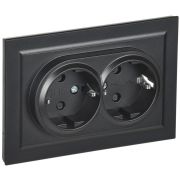 Розетка 2-м СП BRITE РСш12-3-БрЧ 16А в сборе с заземл. защ. шторки черн. IEK BR-R24-16-K02-F