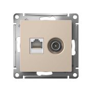 Розетка компьютерная + телевизионная 2-м СП AtlasDesign RJ45 кат.5E + TV механизм песочн. SE ATN001289